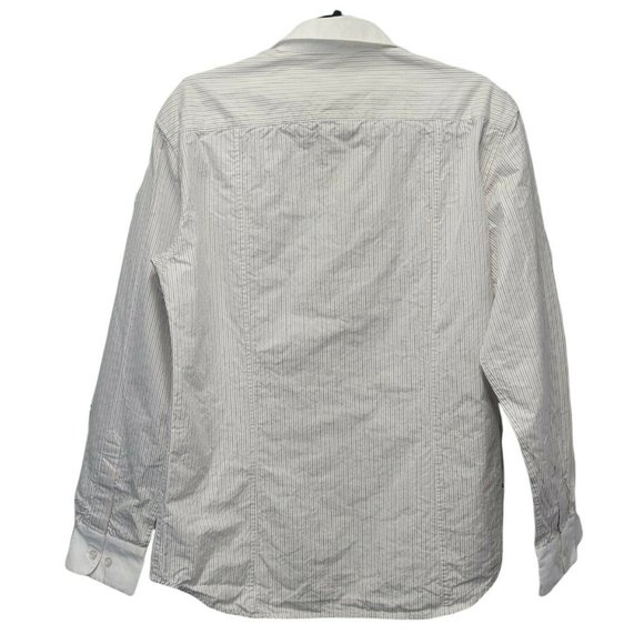 French Connection White Textured Beige & Brown Stripe Dress Shirt LS Size M - Picture 2 of 7